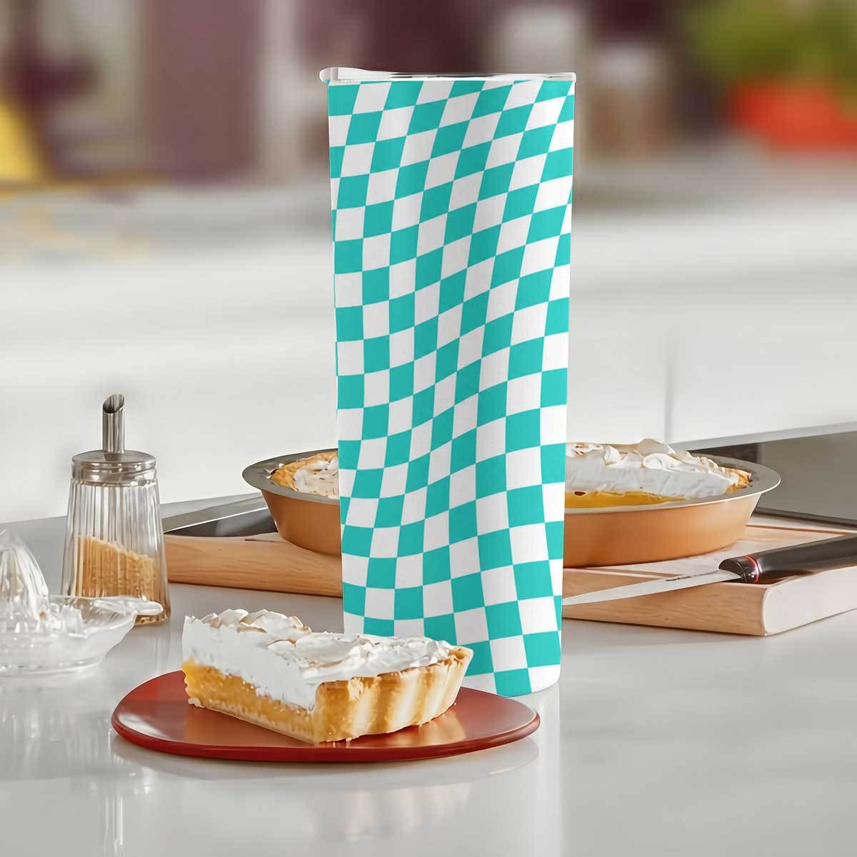 1pc 20oz Teal And White Checke - Tumbler 20Oz White recension och pris