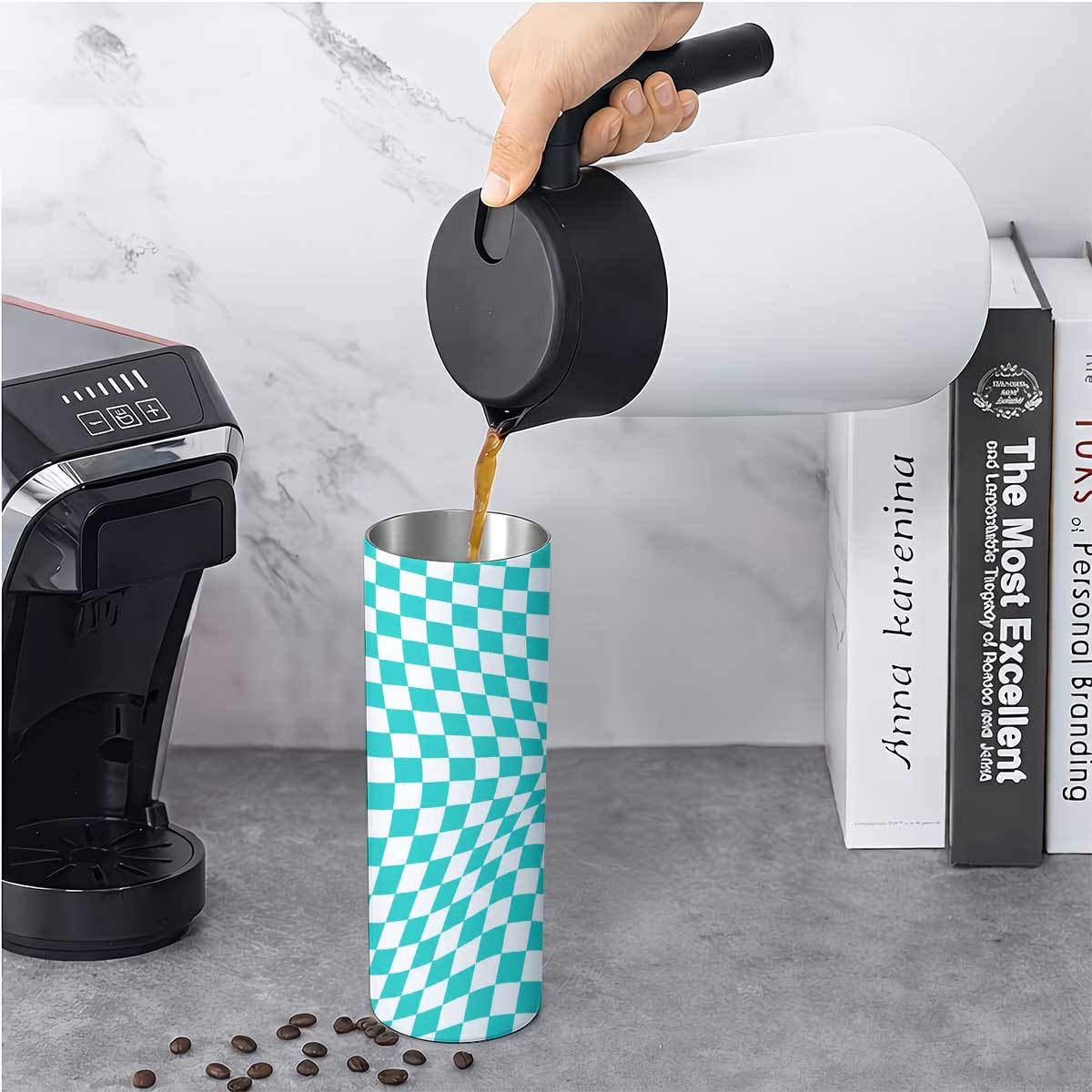 1pc 20oz Teal And White Checke - Tumbler 20Oz White recension och pris